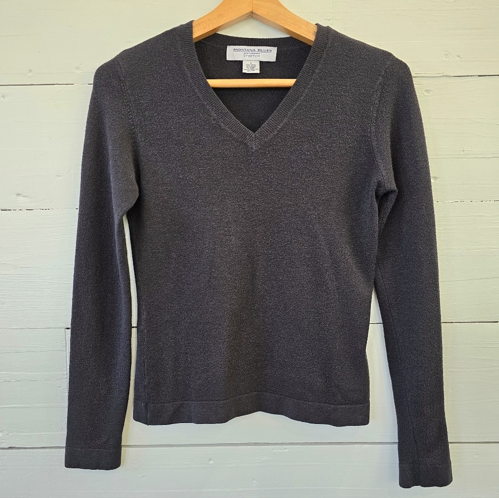 Vintage Montana Blues Jeans Company  Stretch Black V-neck Sweater  Women's Sz S